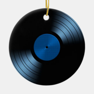 Retro vinylrekordalbum i blått julgransprydnad keramik