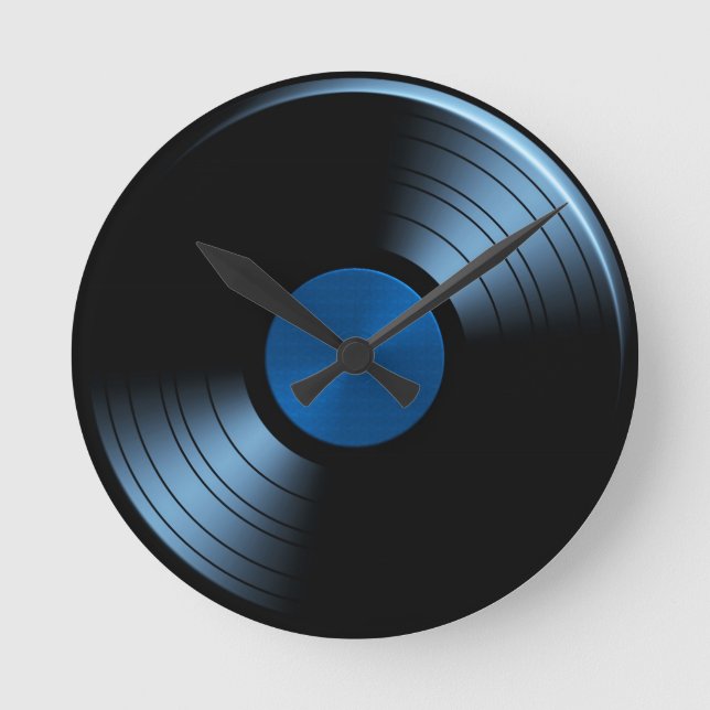 Retro vinylrekordalbum i blått rund klocka (Framsida)
