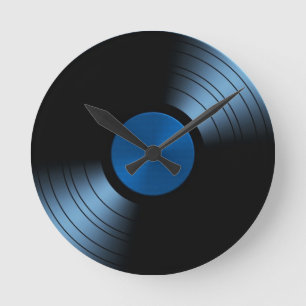 Retro vinylrekordalbum i blått rund klocka