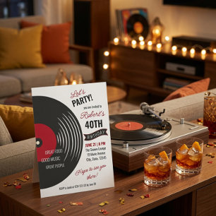 Retro Vinylskiva 40-års Födelsedagsinbjudan Inbjudningar