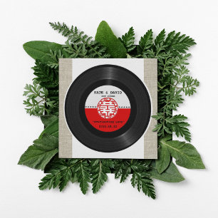 Retro vinylskiva Dubbel Lycka Bröllop Inbjudningar