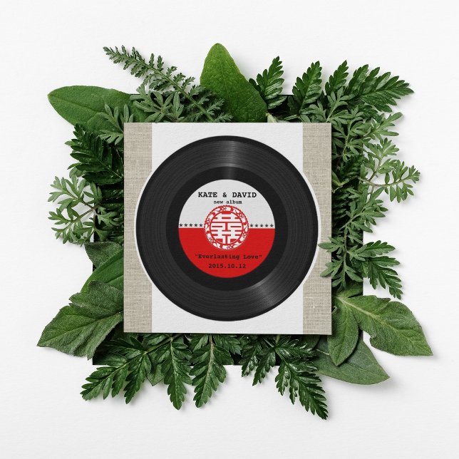Retro vinylskiva Dubbel Lycka Bröllop Inbjudningar (Skapare uppladdad)