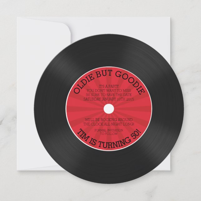 Retro vinylskiva födelsedagsfest inbjudan (Framsida)
