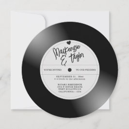 Retro Vinylskiva Foto Bröllop Inbjudningar