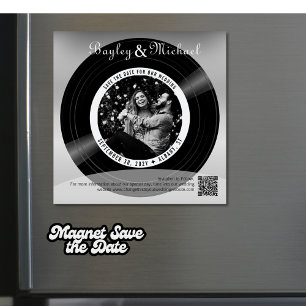 Retro Vinylskiva Foto Bröllop Spara Datum Magnetisk Inbjudningskort