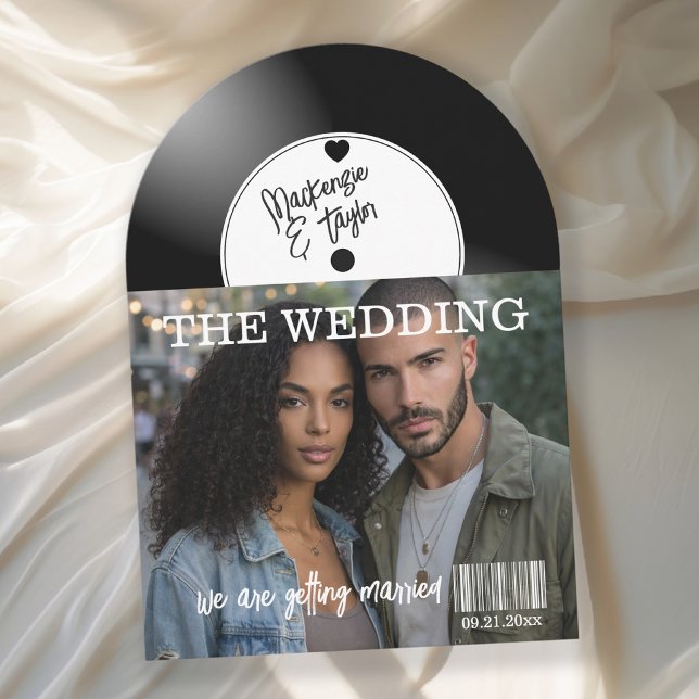Retro vinylskiva Foto omslag Bröllop Inbjudningar (Retro Vinyl Record Photo Cover Wedding Invitation by Ricaso - Novelty music themed wedding invites)