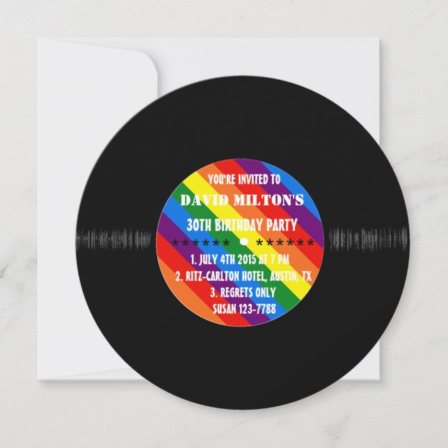 Retro vinylskiva Gay Pride anpassade partynöjen Inbjudningar (Framsida)