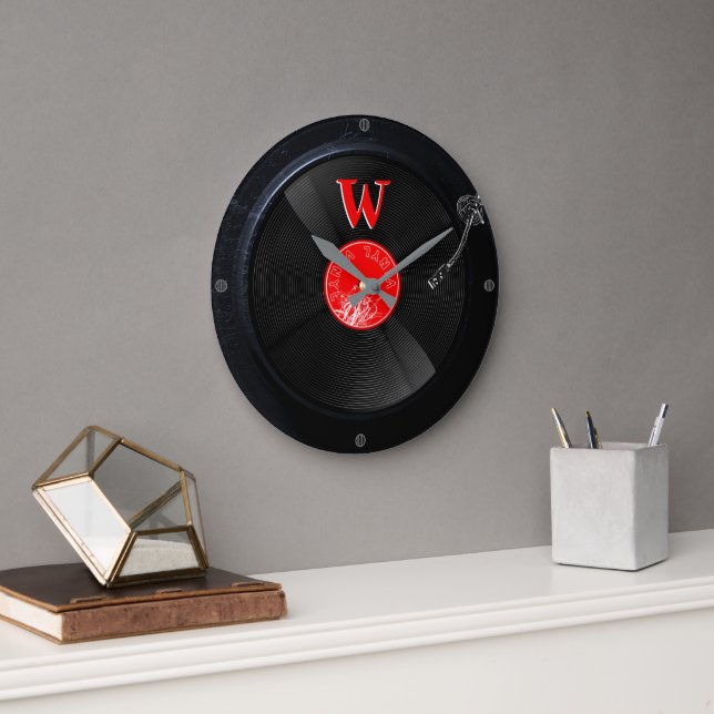 Retro vinylskiva Monogram Anpassad väggklocka (Kontor)