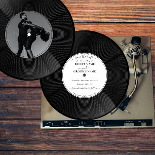Retro vinylskiva Musik Bröllop Spara datum Inbjudningar