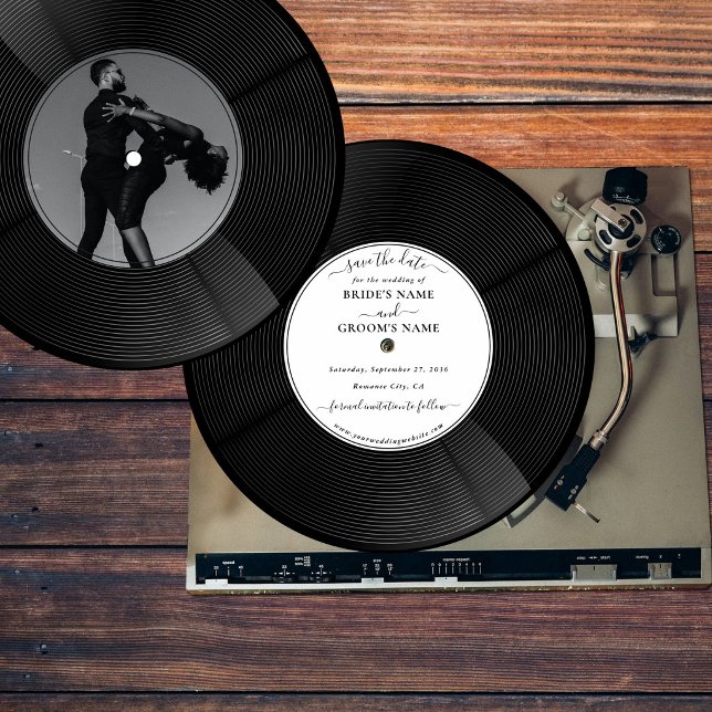 Retro vinylskiva Musik Bröllop Spara datum Inbjudningar (Retro Vinyl Music Record Wedding Save the Date Invitation)