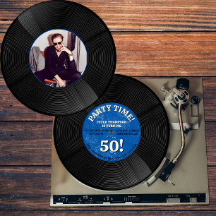 Retro vinylskiva Musik Milstolpe Födelsedagsfoto Inbjudningar