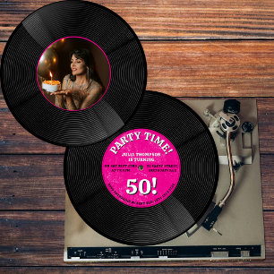 Retro vinylskiva Musik Milstolpe Födelsedagsfoto Inbjudningar