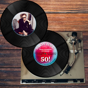 Retro Vinylskiva Musik Milstolpe Födelsedagsfoto Inbjudningar