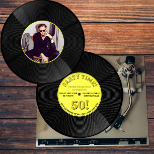 Retro Vinylskiva Musik Milstolpe Födelsedagsfoto Inbjudningar