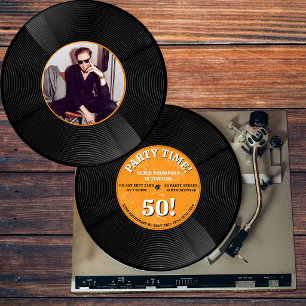 Retro Vinylskiva Musik Milstolpe Födelsedagsfoto Inbjudningar