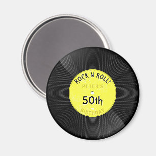 Retro vinylskiva Rock N Roll gul födelsedag Magnet