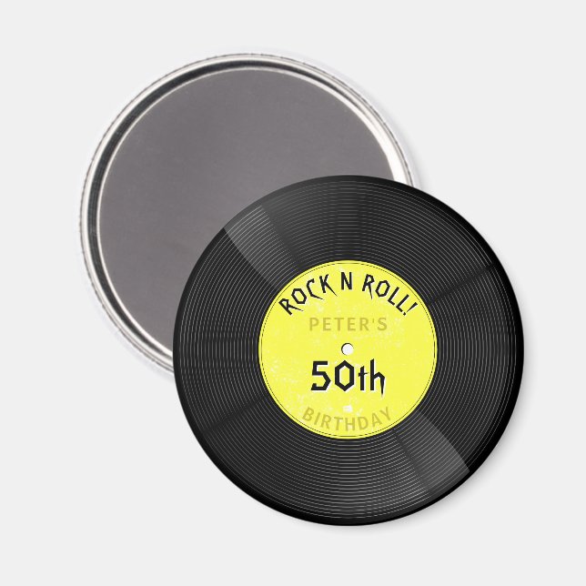 Retro vinylskiva Rock N Roll gul födelsedag Magnet (Front/Back)