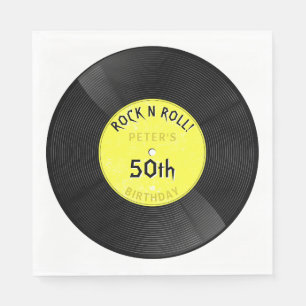 Retro Vinylskiva Rock N Roll Gul Födelsedag Pappersservett