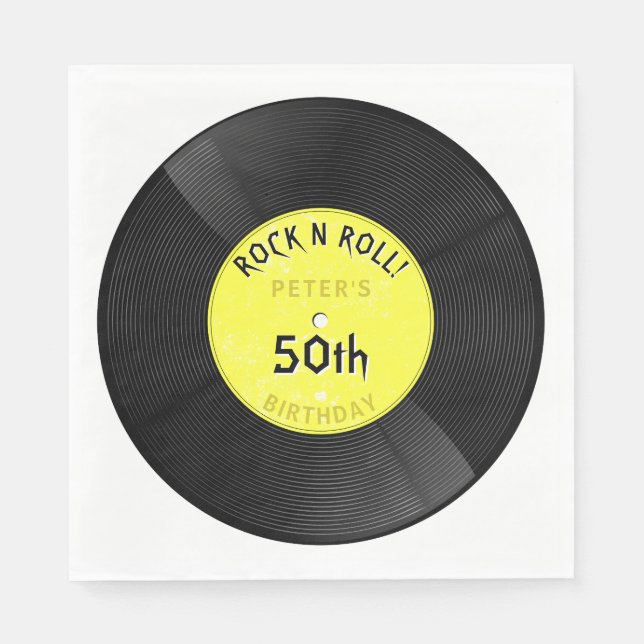 Retro Vinylskiva Rock N Roll Gul Födelsedag Pappersservett (Framsidan)