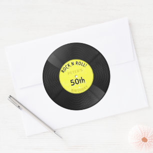 Retro vinylskiva Rock N Roll Gul Födelsedag Runt Klistermärke