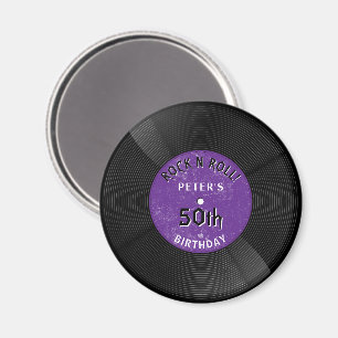 Retro vinylskiva Rock N Roll lila födelsedag Magnet
