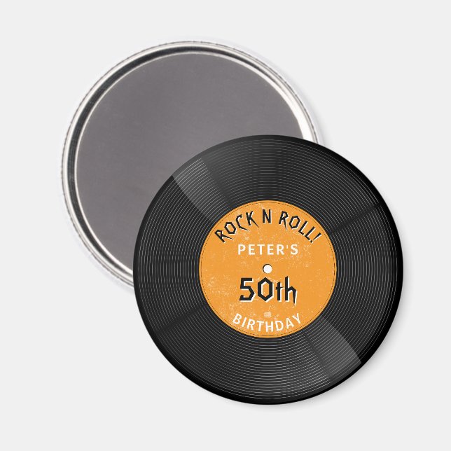 Retro vinylskiva Rock N Roll orange födelsedag Magnet (Front/Back)