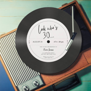 Retro vinylskiva ser ut som vem som fyller 30, 30- inbjudningar