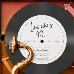 Retro vinylskiva ser vem som är 40, 40-årsdag inbjudningar