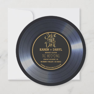 Retro vinylskiva Svart bröllop Spara datum-inbjuda Inbjudningar