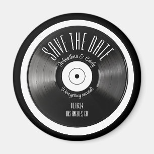 Retro vinylskiva svart save the date foto magnet