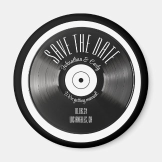 Retro vinylskiva svart save the date foto magnet