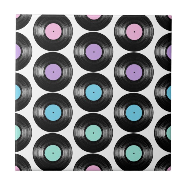 Retro Vinylskivor Färgrik Mönsterdesign Kakelplatta (Framsidan)
