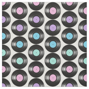 Retro Vinylskivor Färgrik Mönsterdesign Tyg
