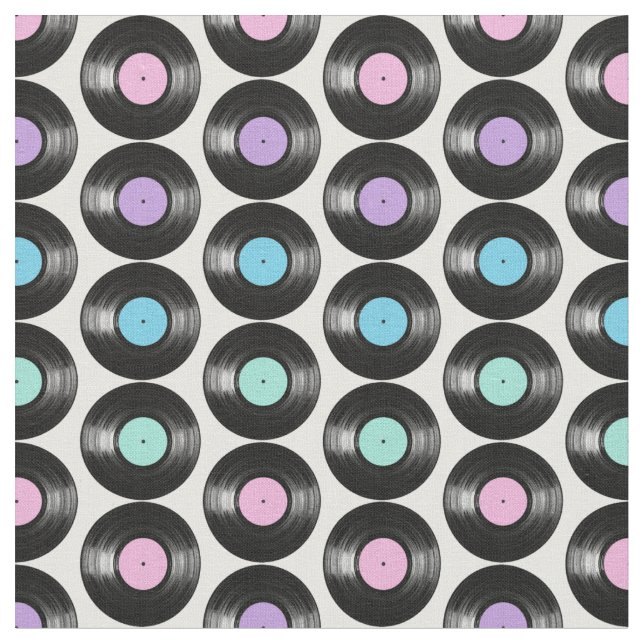 Retro Vinylskivor Färgrik Mönsterdesign Tyg (Närbild)