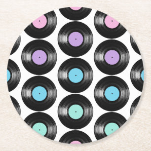 Retro Vinylskivor Färgrik Mönsterdesign Underlägg Papper Rund
