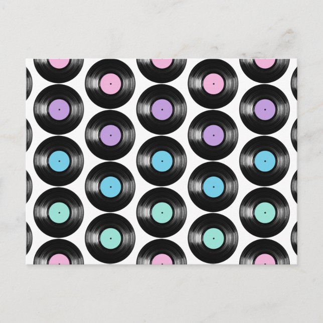 Retro Vinylskivor Färgrik Mönsterdesign Vykort (Framsida)