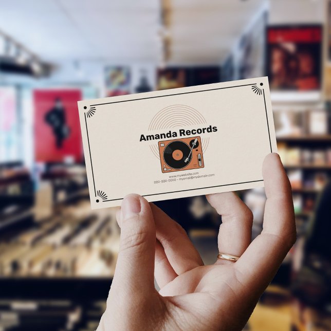 Retro vinylskivspelare visitkort (Retro Vinyl Turntable Business Card)