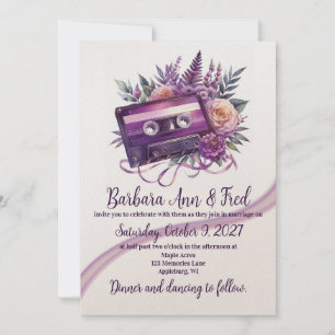 Retro Violet Vibes-kassettbandskort för bandinbjud Inbjudningar