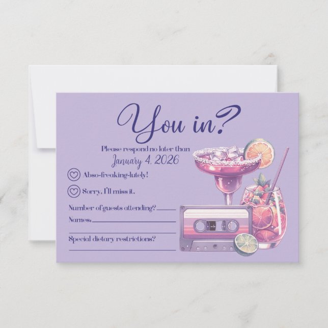 Retro Violet Vibes RSVP-kort OSA Kort (Framsida)