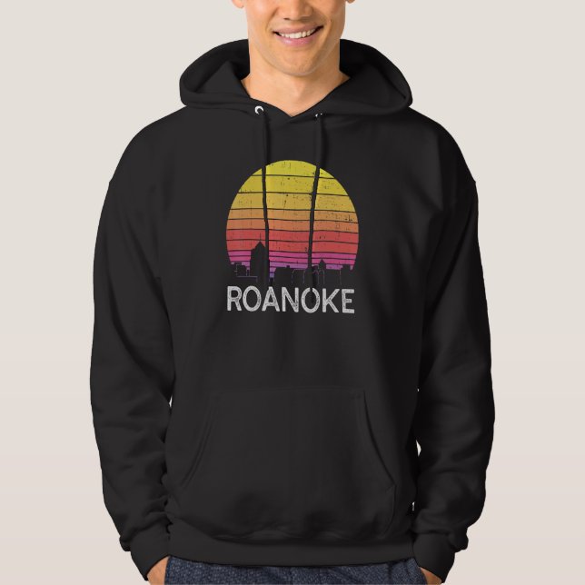 Retro Virginia Roanoke Skyline Vintage Urban Build Hoodie (Framsida)