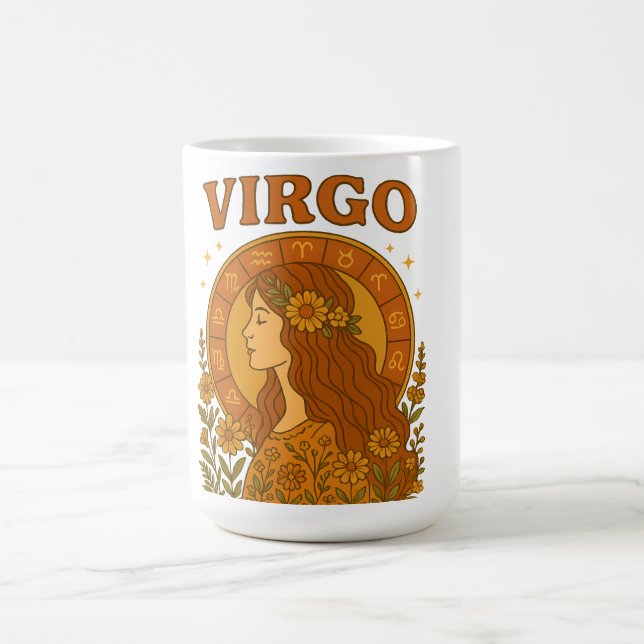 Retro Virgo Zodiac Boho Floral Astrology  Kaffemugg (Center)