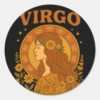 Retro Virgo Zodiak Boho Blommig Astrologi Runt Klistermärke