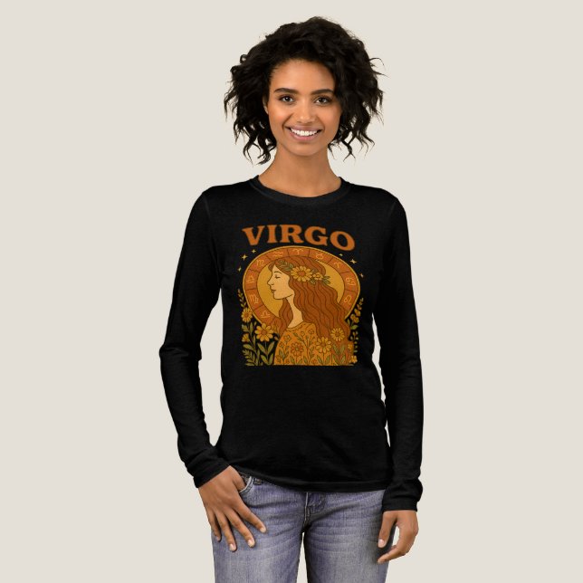 Retro Virgo Zodiak Boho Blommig Astrologi  T Shirt (Hel framsida)