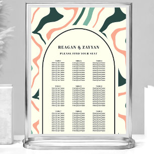 Retro Virvelbåge Mint Rosa Bröllopsställningskarta Poster