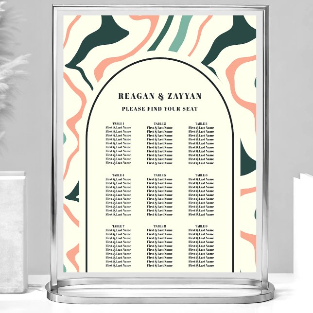 Retro Virvelbåge Mint Rosa Bröllopsställningskarta Poster (Skapare uppladdad)