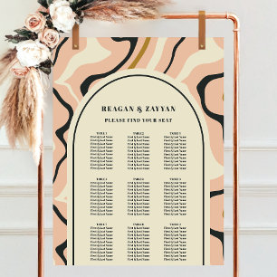 Retro Virvelbåge Rosa Svart Bröllopsplatskarta Poster