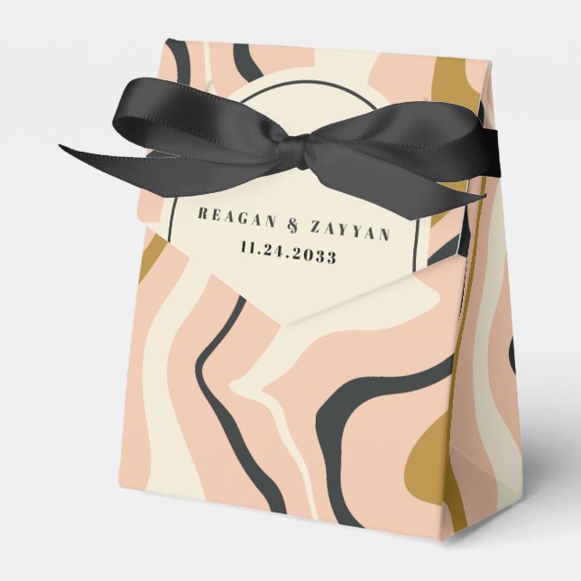 Retro Virvelbåge Rosa Svart Guld Kräm Bröllop Presentaskar (Framsidan Sidan)