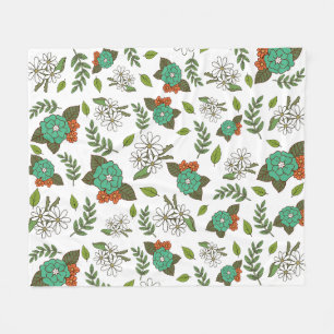 Retro vit och grön blomster fleecefilt