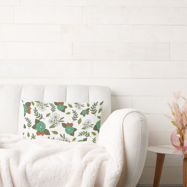 Retro vit och grön blomster lumbarkudde (Soffa)