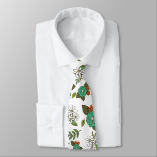 Retro vit och grön blomster slips